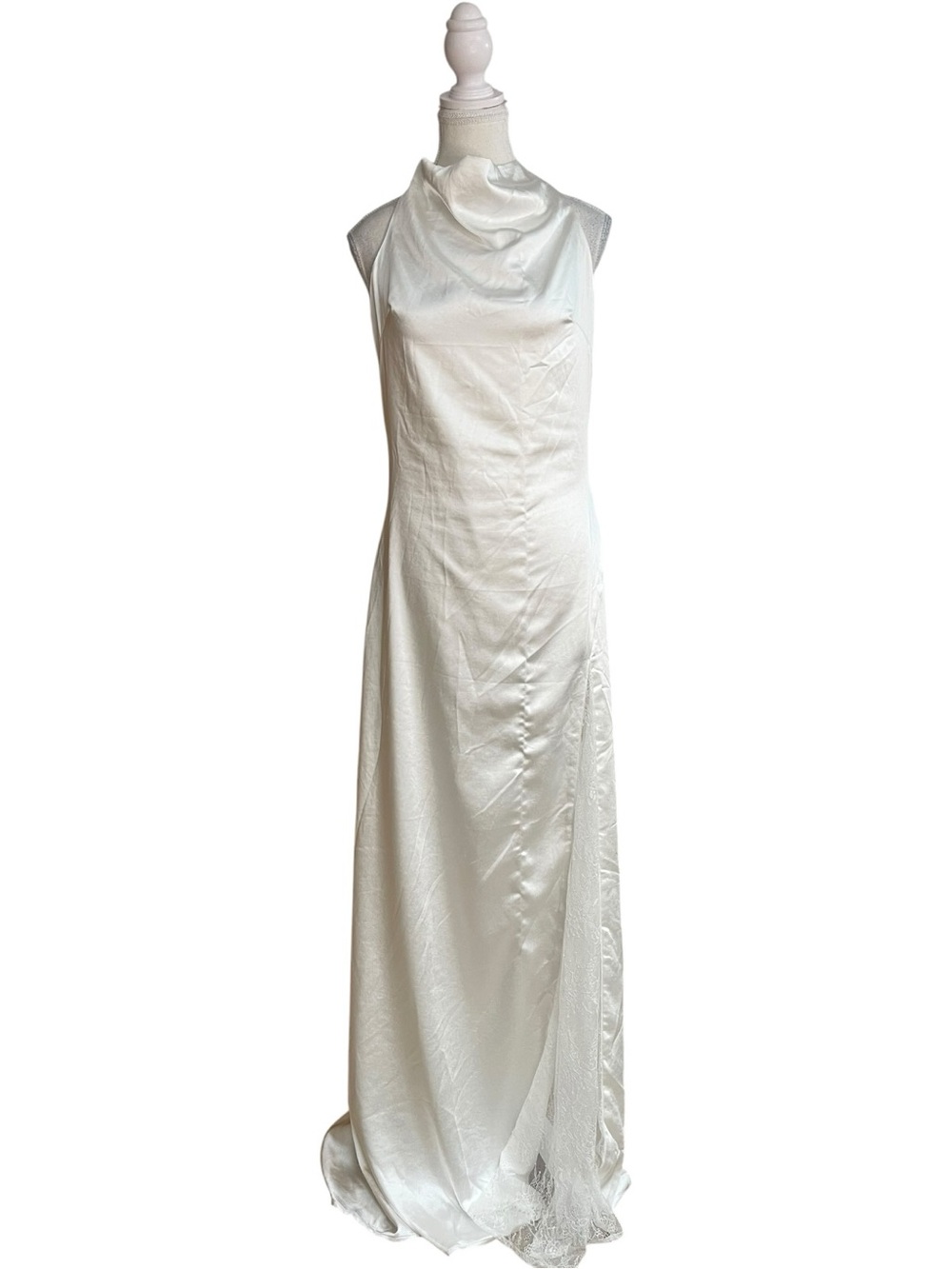 Lulus Concetta Satin Lace Halter Maxi Dress Ivory